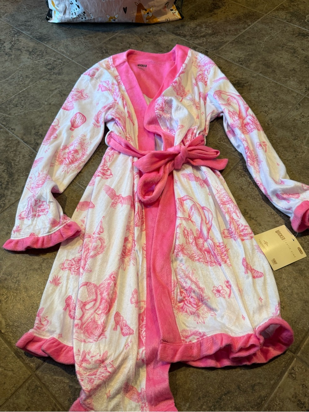 Wicked Pink & White Floral Plush Robe with Belt